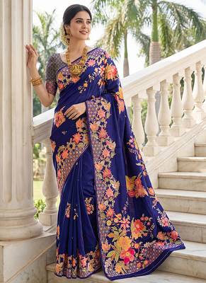 Premium russian silk saree with floral position print     wedding & festive wear 2