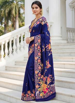 Premium russian silk saree with floral position print     wedding & festive wear 3