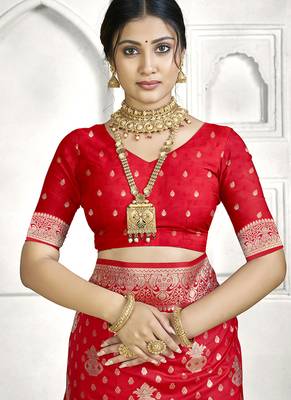 Red banarasi silk saree with traditional zari motifs & heavy zari border | wedding & festive wear 5