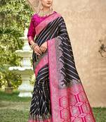 Black & rani pink banarasi silk saree with woven zari work