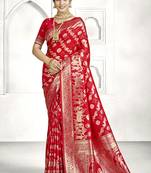 Red banarasi silk saree with intricate zari weaving & grand pallu | wedding & festive wear