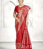 Red banarasi silk saree with all-over zari buti & rich zari border | wedding & festive wear