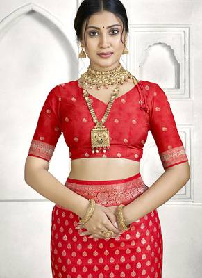 Red banarasi silk saree with all-over zari buti & rich zari border | wedding & festive wear 5