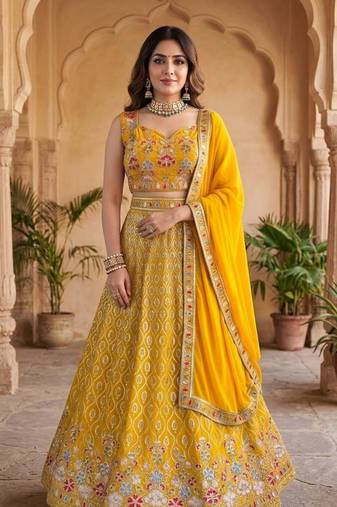 Yellow Floral Festive Lehenga
