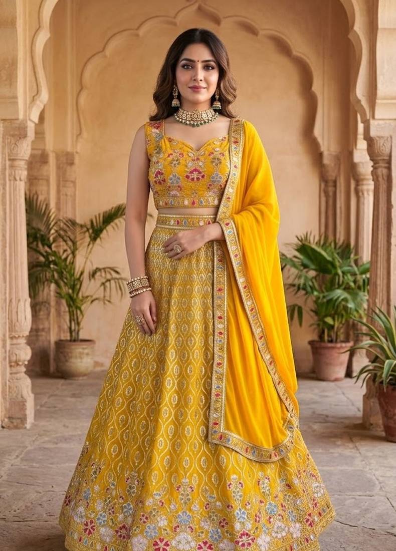 Yellow Floral Festive Lehenga