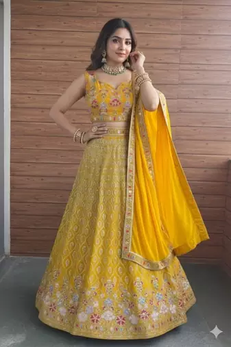 Yellow Floral Festive Lehenga