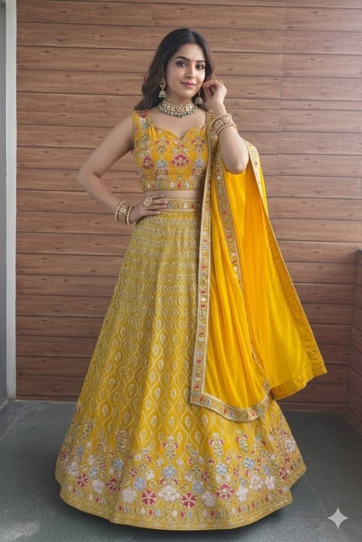 Yellow Floral Festive Lehenga