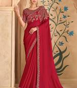 Embroidered faux georgette red saree