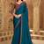 Embroidered faux chiffon satin teal blue saree