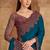 Embroidered faux chiffon satin teal blue saree