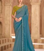 Embroidered faux georgette sky blue saree