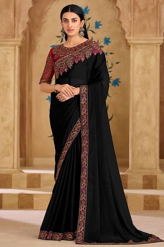 Embroidered faux georgette black saree