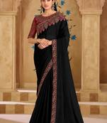 Embroidered faux georgette black saree