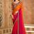 Embroidered faux chiffon satin orange & rani pink saree