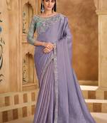 Embroidered faux chiffon lavender saree