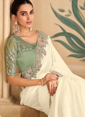 off white embroidered faux chiffon satin saree 2