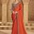 Embroidered faux chiffon satin orange saree