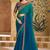 Embroidered faux chiffon teal green & blue saree
