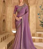 Embroidered faux georgette onion pink saree