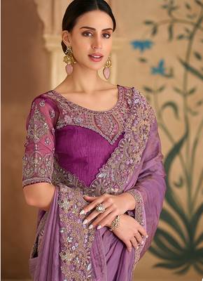 onion pink embroidered faux georgette saree 2