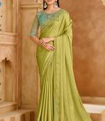 Embroidered faux chiffon satin light green saree