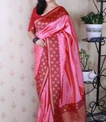 banarasi silk pink saree with zari weaving border