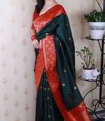 green banarasi silk saree with zari weaving border