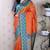 Orange banarasi silk zari weaving saree with contrast blouse piece