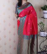 pink banarasi silk saree with zari weaving border