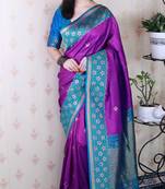 banarasi silk purple saree with zari weaving border