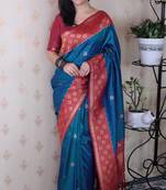 blue banarasi silk saree with zari weaving border