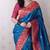 Blue banarasi silk zari weaving saree with contrast blouse piece