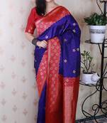 violet banarasi silk saree with zari weaving border
