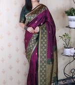 purple banarasi silk saree with zari weaving border