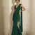 Green embroidered georgette draped saree set