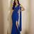 Royal blue embroidered georgette draped saree set