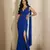 Royal blue embroidered georgette draped saree set