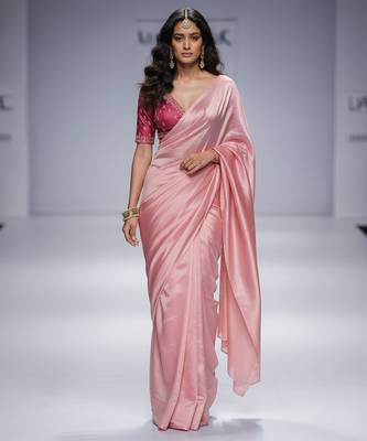 Pink silk saree set 1