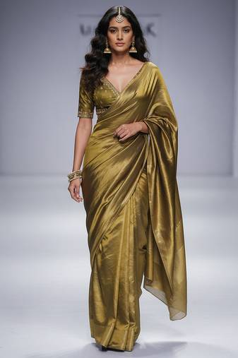 Olive green silk saree set