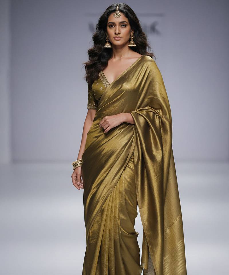 Olive green silk saree set