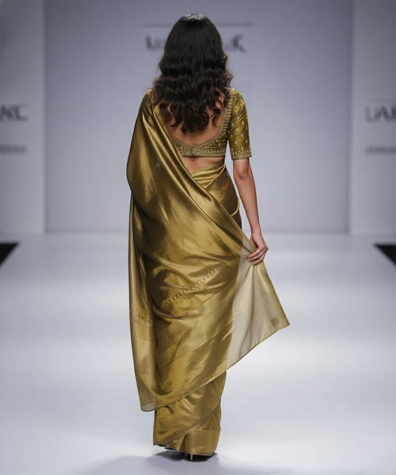 Olive green silk saree set