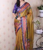 mustard tussar silk printed saree with zari border