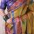 Mustard tussar silk printed with zari border saree and contrast blouse piece