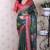 Green tussar silk printed with zari border saree and contrast blouse piece