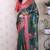 Green tussar silk printed with zari border saree and contrast blouse piece