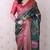 Green tussar silk printed with zari border saree and contrast blouse piece