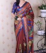 maroon tussar silk printed saree with zari border