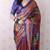 Maroon tussar silk printed with zari border saree and contrast blouse piece