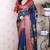 Blue tussar silk printed with zari border saree and contrast blouse piece