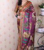 lavender tussar silk printed saree with zari border
